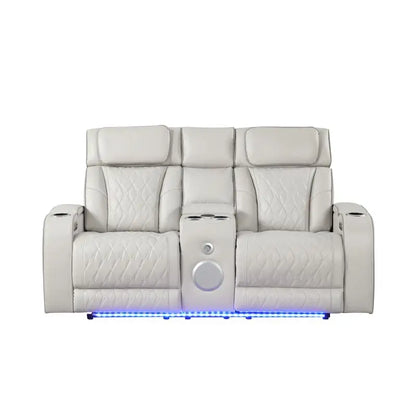 3-Piece Beige Recliner Living Room Set with Massage & Wood Frame