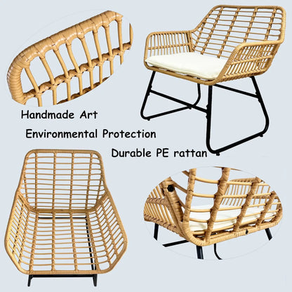 4-Piece Rattan Patio Furniture Set,Wicker Conversation Set for Garden,Porch,Yard and Poolside with White Soft Cushions
