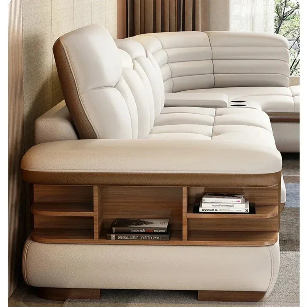 Leather Sectional Sofa Sets with USB, Bluetooth Speaker - Living Room