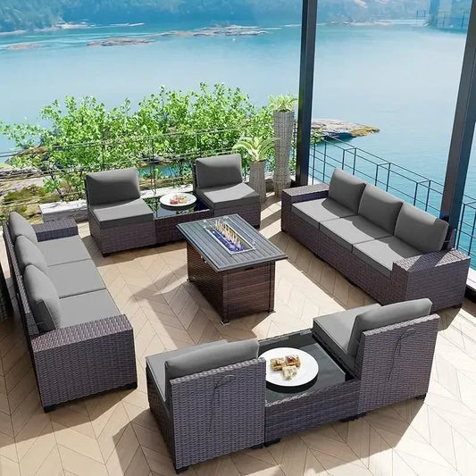 YND6-Qkulavik 6PCs outdoor furniture set PE Wicker rattan sectional sofa patio conversation sets. navy blue