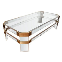 Gold Stainless Steel Frame Clear Glass Coffee Table with Storage Shelves, Modern Luxury Living Room Center Table