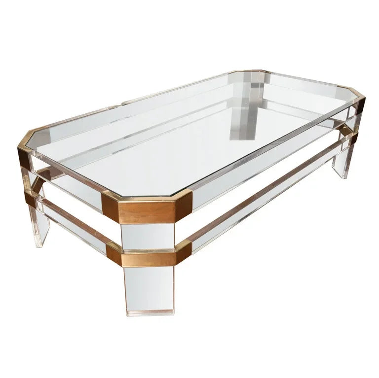 Gold Stainless Steel Frame Clear Glass Coffee Table with Storage Shelves, Modern Luxury Living Room Center Table