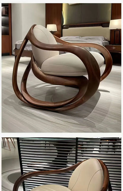 Rocking solid wood sofa recliner balcony black walnut lazy leisure lazy leisure chair