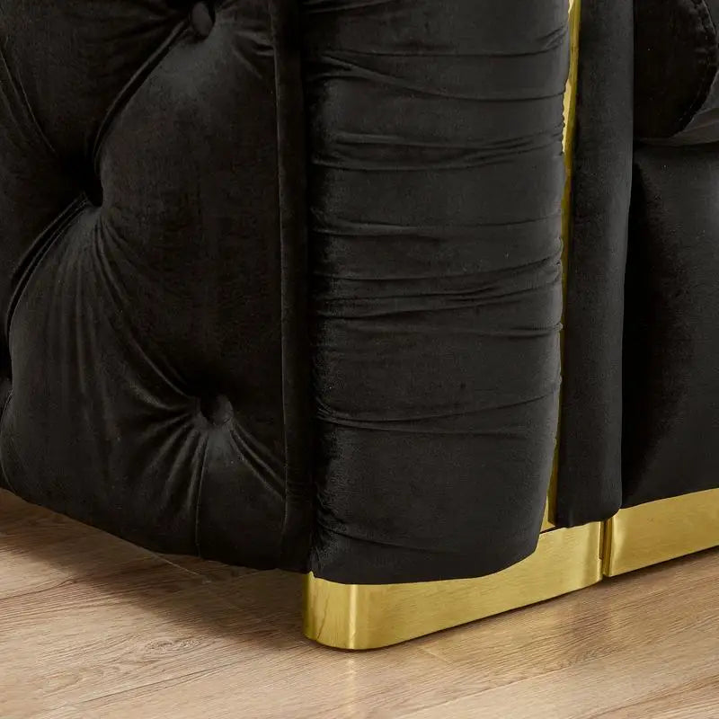 110.5" Luxury Velvet L-Shaped Chesterfield Sofa With Gold Stainless Steel Accents Divano Soggiorno Apartment Furniture Couch