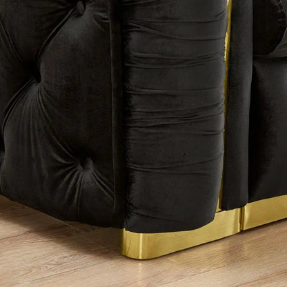 110.5" Luxury Velvet L-Shaped Chesterfield Sofa With Gold Stainless Steel Accents Divano Soggiorno Apartment Furniture Couch