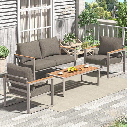Patio Furniture Set, 4 Pieces Outdoor Patio Furniture with Coffee Table Set,Metal Patio Conversation Sets with Washable and High