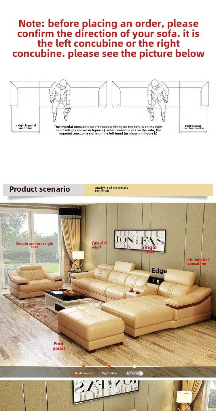 Leather combination living room modern simple leather art large and small apartment corner first layer cowhide sofa