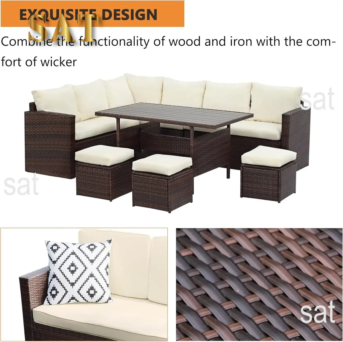 A Patio Furniture Set All Weather Wicker Patio Conversation Sets with Cushion Seat & Pillows Outdoor Dining Set Patio