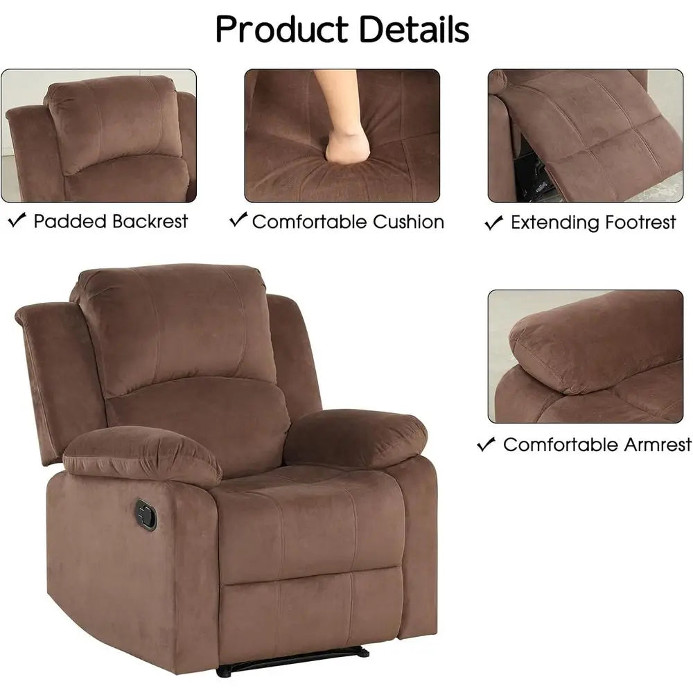 Light Brown Heavy-Duty Recliner Chair with Soft Fabric for Living Room or Bedroom