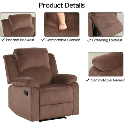 Light Brown Heavy-Duty Recliner Chair with Soft Fabric for Living Room or Bedroom