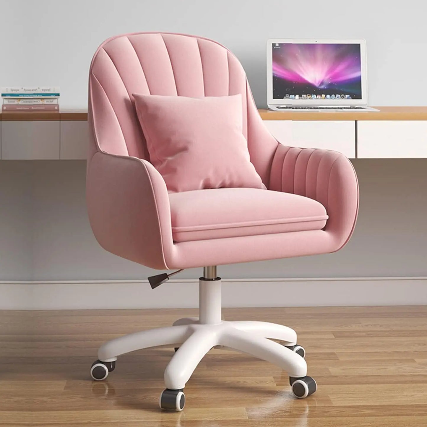 Mid Back Velvet Office Chair with Swivel Base Rolling Casters Adjustable Height Ergonomic Design for Computer Desk Bedroom