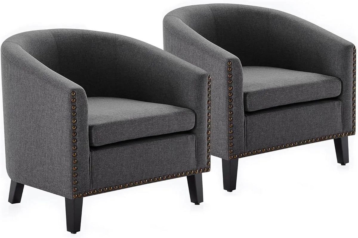 Barrel Chair, Modern Tub Club Chair Upholstered Armchair with Gold Nail Head Trim and Black Legs for Living Room Bedroom