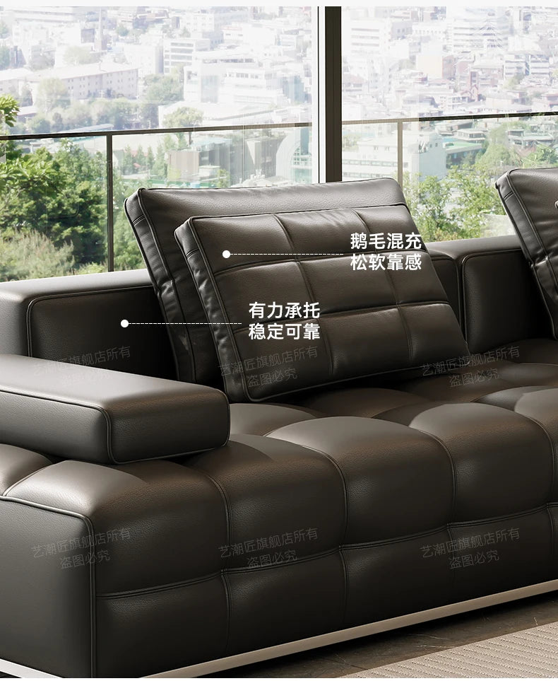 Lawrence leather sofa full green leather living room 2025 new minimalist straight row
