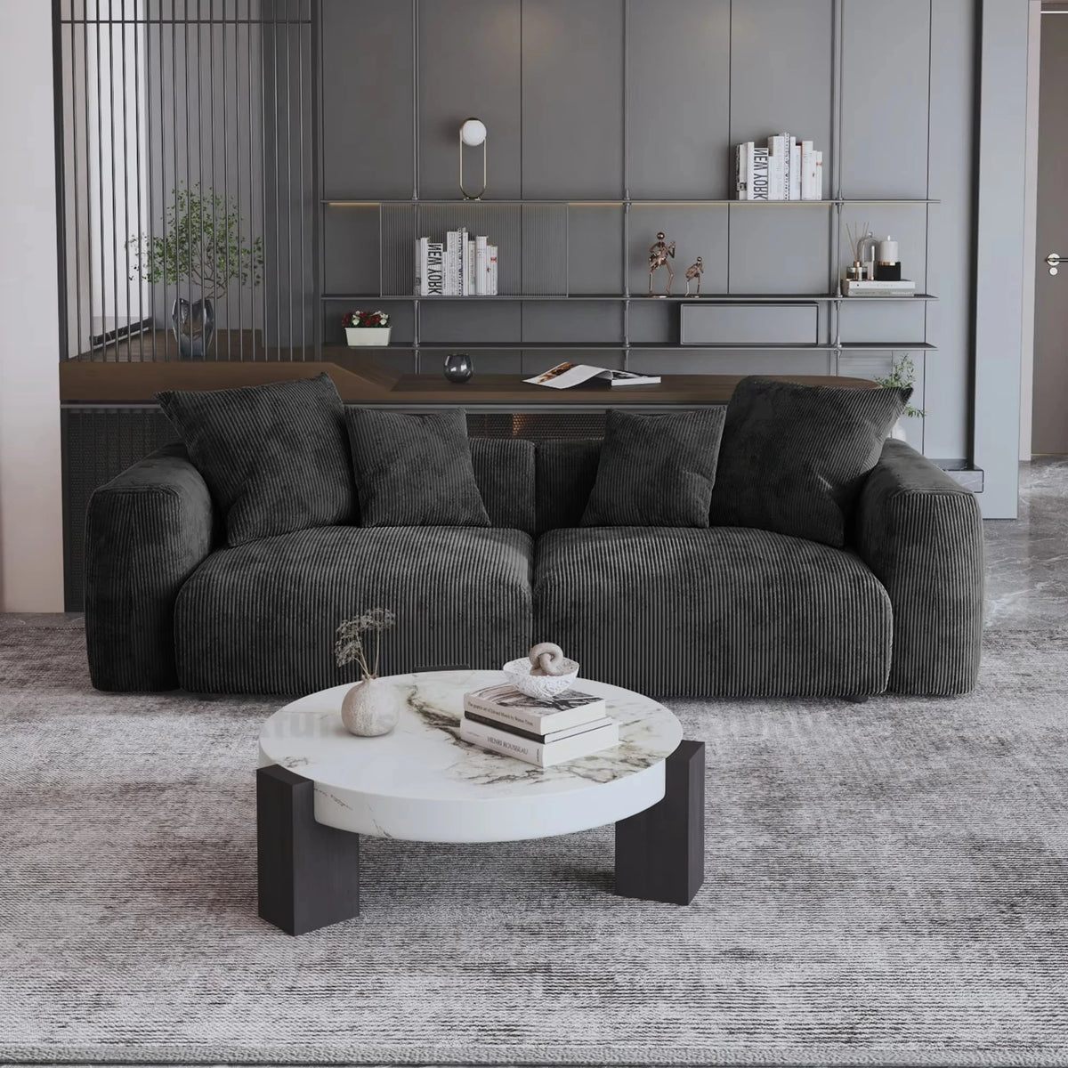 For American Vacuum Compression Black Modular Combination Sofa Sofa Large Corduroy Fabric Sofa Set