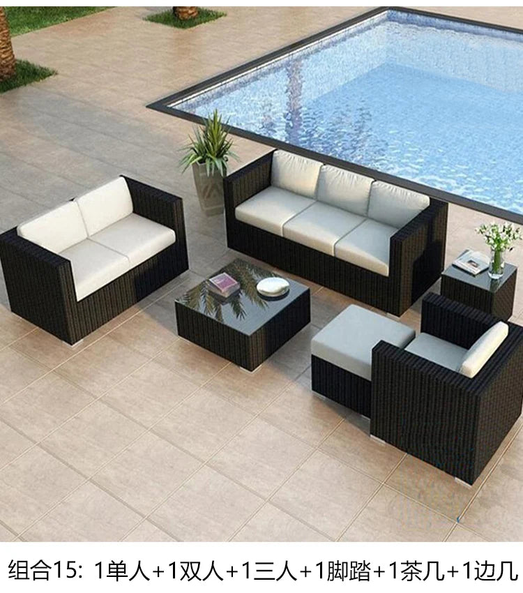 Terrace Modern Garden Sofas Outdoor Combination Courtyard Nordic Garden Sofas Waterproof Pe Rattan Furniture Sofá Jardín MHHYSF