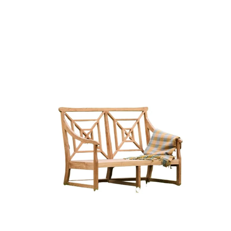 2-Person Teak Garden Bench with Comfortable Armrests, Backrest, and Slatted Seat, Supports 800 lbs, Ideal for Patio, Porch, or P