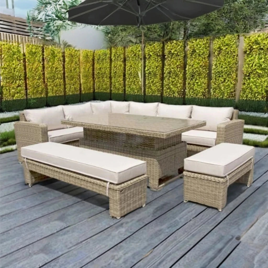 Patio Modern Table and Chair Set Outdoor L Shape With Ottoman Sofa Set