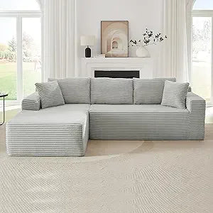 Boneless Cloud Sectional Couches for Living Room, L Shaped Sofa with Deep Seat & Left Chaise, Fluf