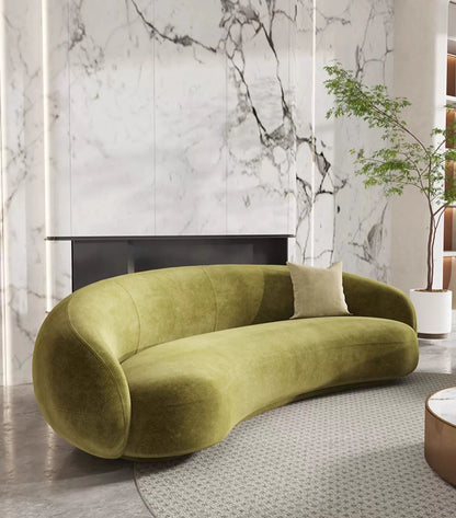 Margery Moon Minimalist Creative Living Room Sitting Area Reception Pea Lamb Fleece Curved Cashew Fabric Sofa