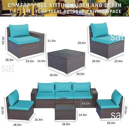 A Sectional Sofa Outdoor Furniture All Weather Brown PE Rattan Patio Conversation w/5 Seat Cushions