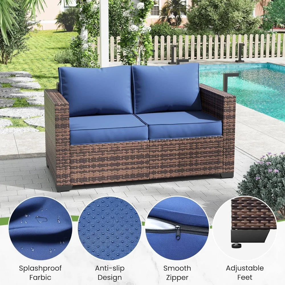 Outdoor loveseat Furniture 2-Seat Wicker Patio Love seat, Small Patio loveseat with Water-Resistant Cover & Non-Slip Cu