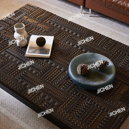 Retro coffee table light luxury high-end sense solid wood carving flower home living room minimalist 1.6 meters coffee table