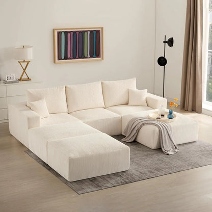 Sectional Cloud Boneless Sofa Bed Couches for Living Room-113'' Beige 3 Seater Modern Lounge Sleeper Couch-No Assembly-Modular C