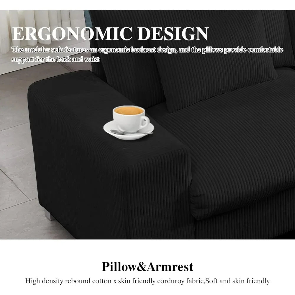 U Shaped Cloud Couch Sectionals Comfy White Sectional Couches for Living Room Modern Oversized Modular Sofas, Corduroy Large Big