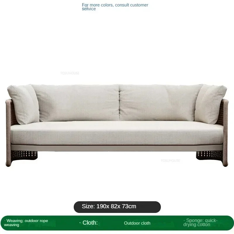 Luxury Rattan Outdoor Sofas Retro Garden Furniture Leisure Home Balcony Patio Set Nordic Rainproof and Sunproof Rope Sofa Chair