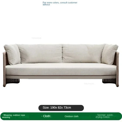 Luxury Rattan Outdoor Sofas Retro Garden Furniture Leisure Home Balcony Patio Set Nordic Rainproof and Sunproof Rope Sofa Chair