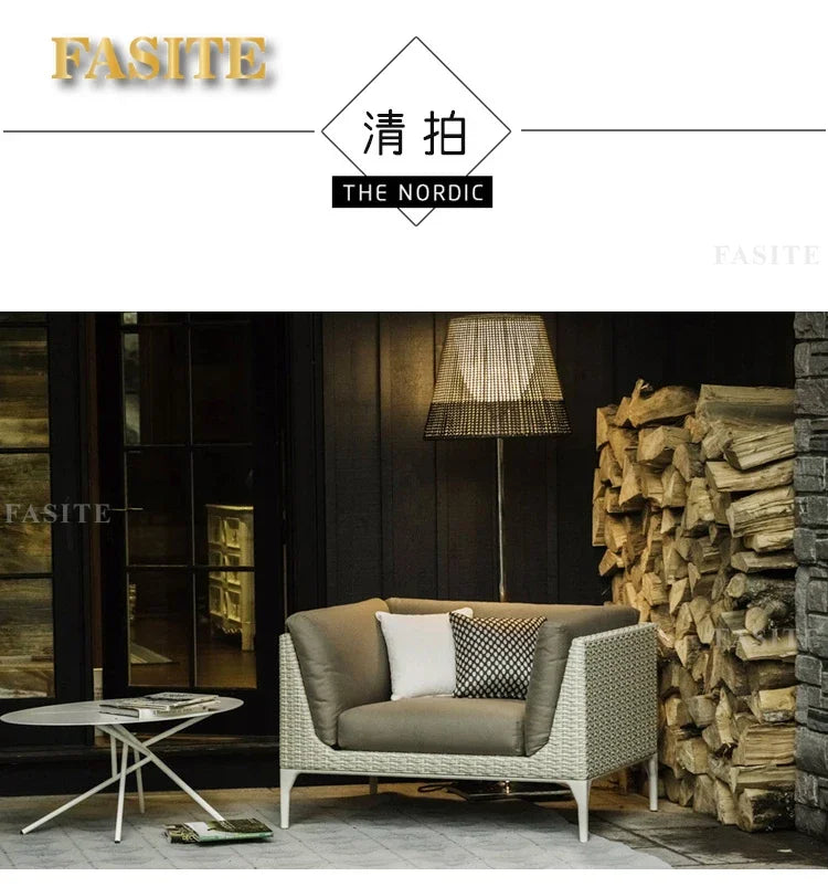 Rattan Sofa Nordic Villa Area Courtyard Outdoor Sofa Furniture Model Room Outdoor Soft Decoration Bed Recliner Waterproof