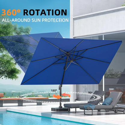 9' X 12' Cantilever Outdoor Patio Umbrellas with Base Included, Large Rectangle Umbrella Heavy Duty 360°Rotation Offset