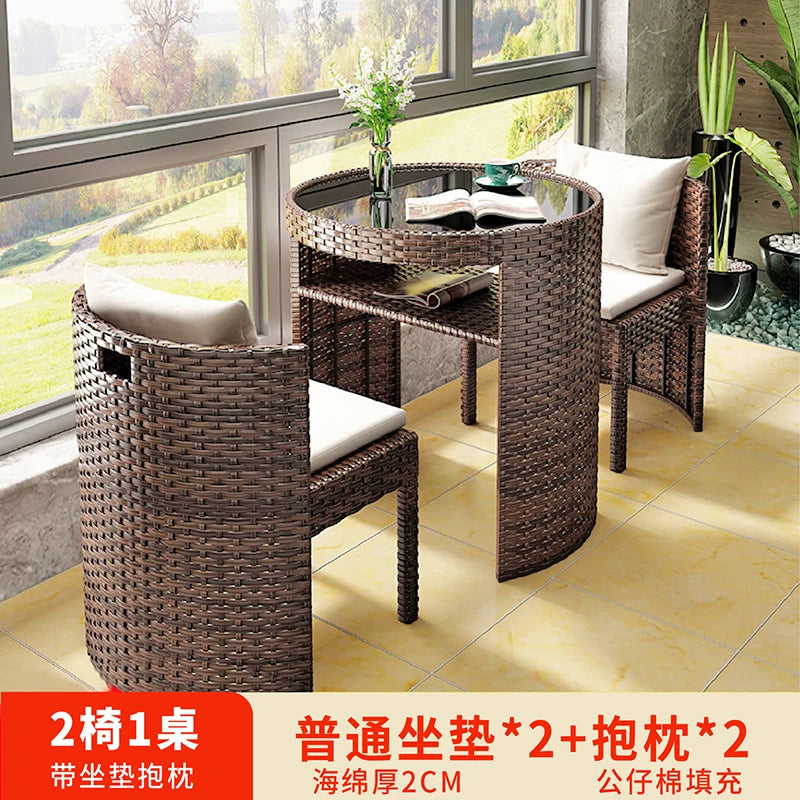 Balcony rattan chair three-piece outdoor courtyard combination small table and chair casual coffee table outdoor terrace rattan