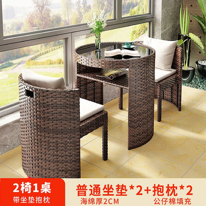 Balcony rattan chair three-piece outdoor courtyard combination small table and chair casual coffee table outdoor terrace rattan