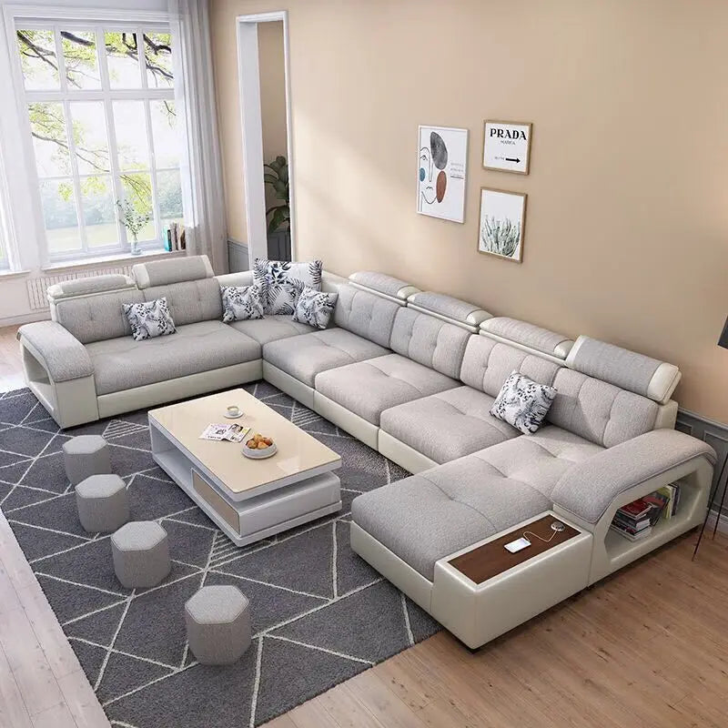 Luxury Design Corner Table U Shaped Couch Modern Other Modular Sofas Set Elegant Fabric Sectional Sofa Living Room Furniture