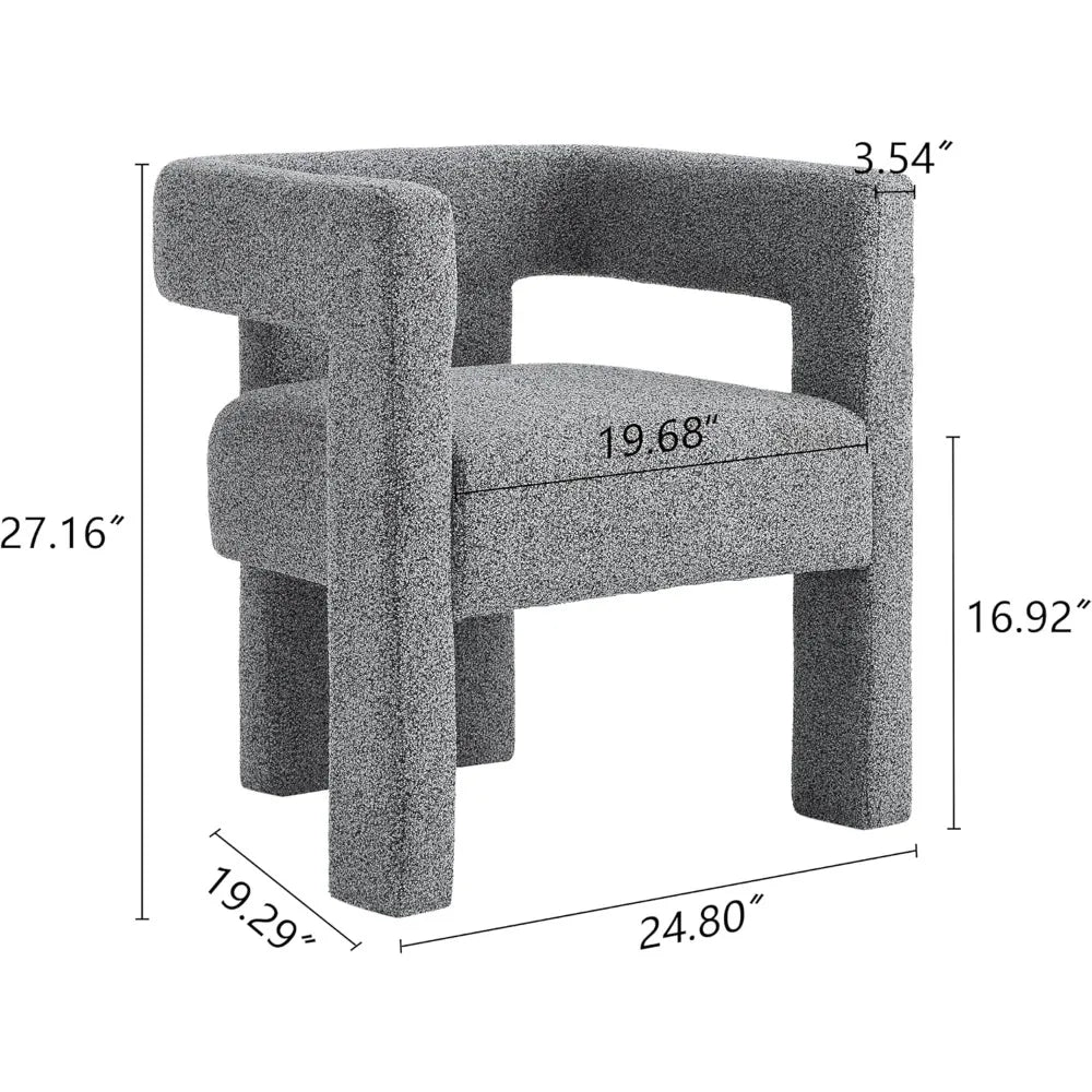 Fabric Upholstered Open-Back Dining Chair, Modern Accent Armchair for Living Room and Bedroom, Sherpa-Style Comfort