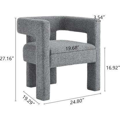 Fabric Upholstered Open-Back Dining Chair, Modern Accent Armchair for Living Room and Bedroom, Sherpa-Style Comfort