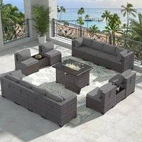 Outdoor Patio Furniture with Propane Fire Pit Table Sectional Sofa Conversation Sets w/ETL Approved