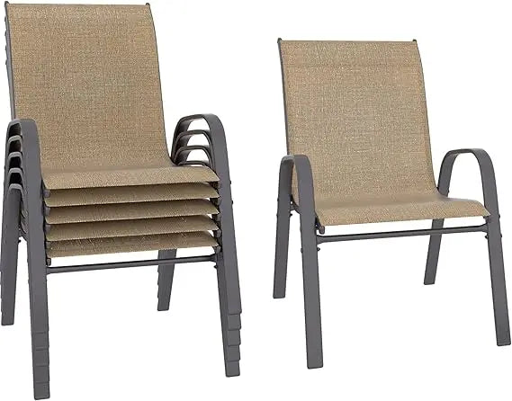 Patio Chairs Set of 6, Stackable Outdoor Dining Chairs Set with Breathable Seat Fabric, All-Weather Powder-Coated Metal Frame fo