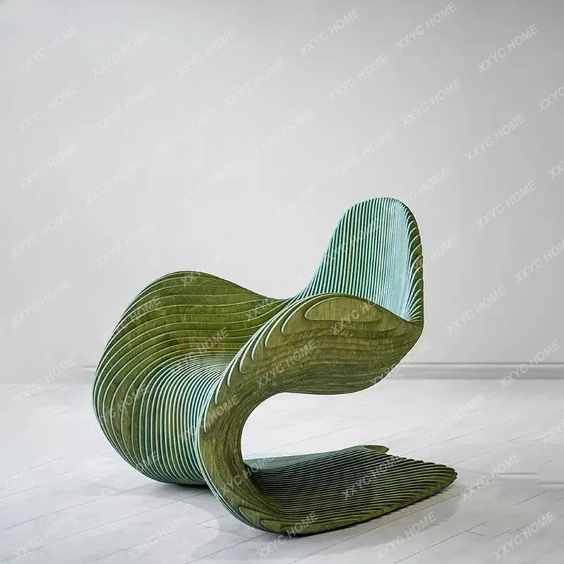 Solid wood sliced art seats, swan chairs, special shape home hotel designer curve creative soft sofa chair
