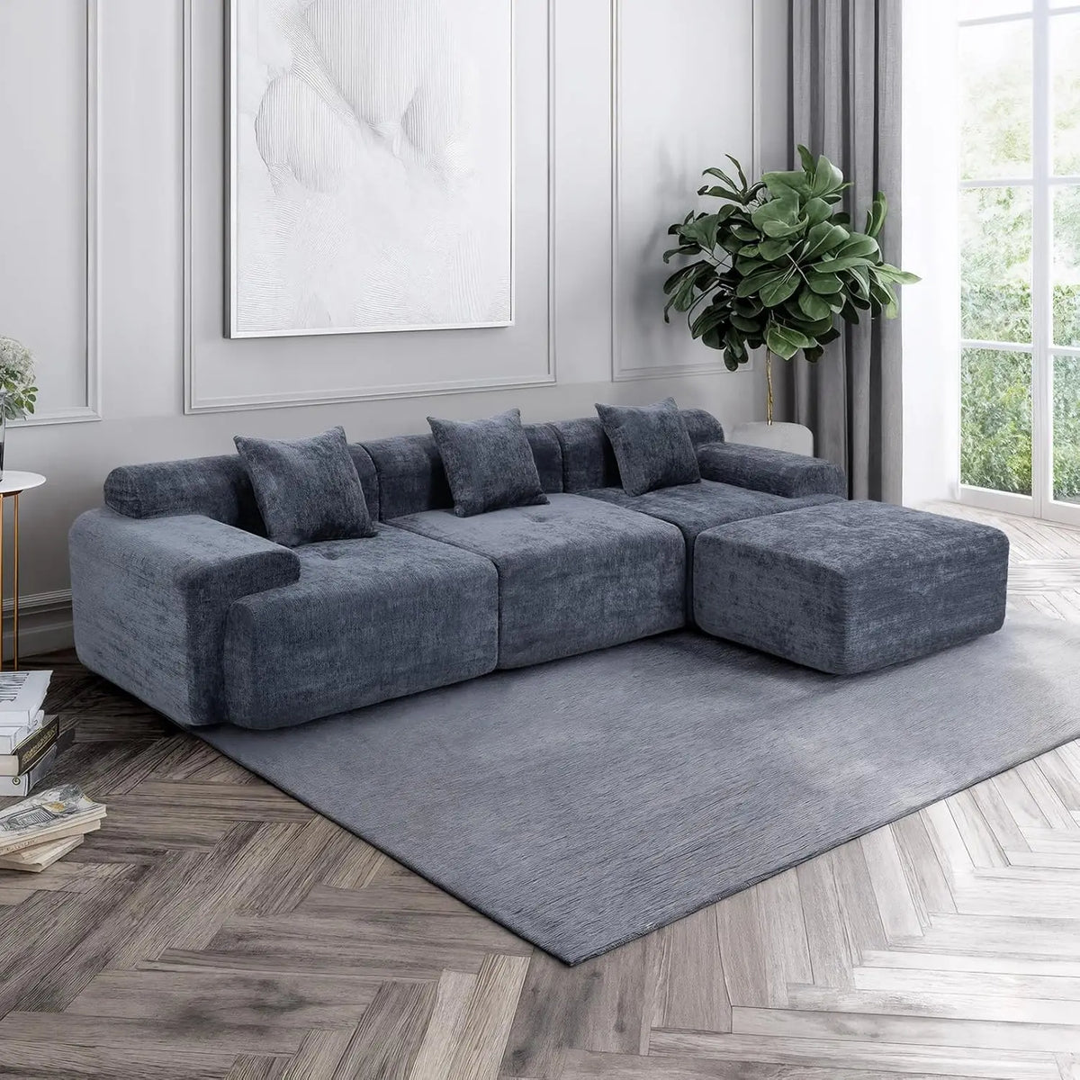 119’’ Modular Compression Sofa, L-Shaped Cloud Sectional Couch with Chaise & Deep Seating, Modern Upholstered Living Room Couch