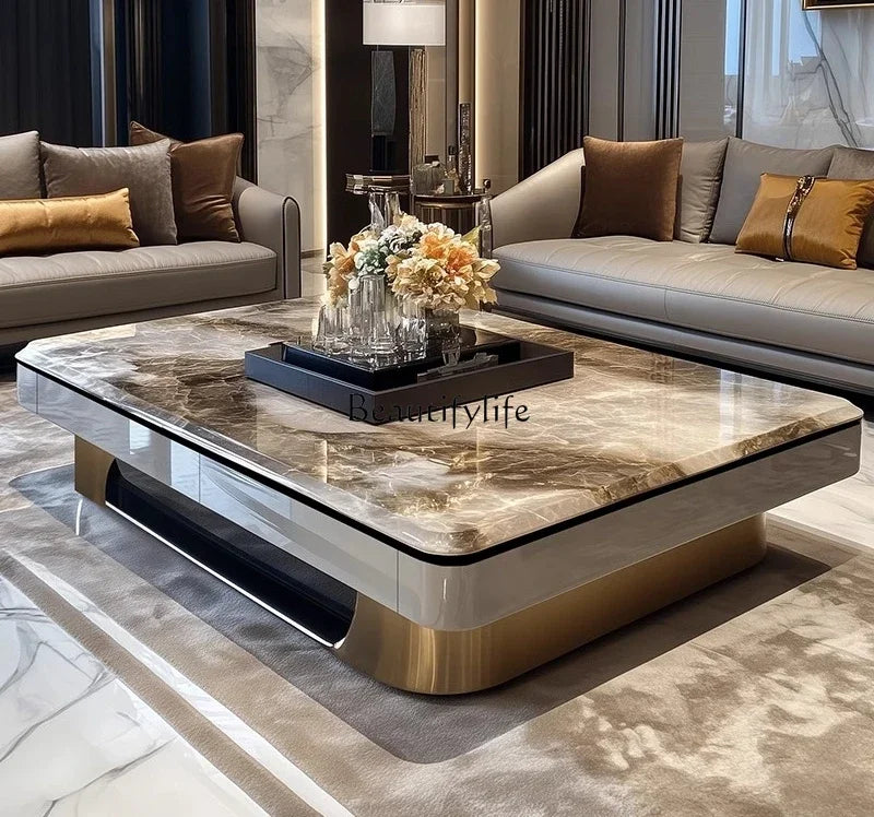 l*Light luxury large coffee table microcrystalline stone modern large apartment flat marble 2025 new