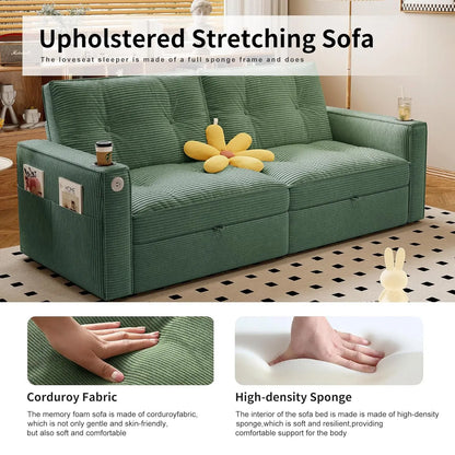 Queen Size Sofa Bed Loveseat 73'' Convertible 2 Seater with Pull out Bed Pockets And USB Ports Modern Design Customizable