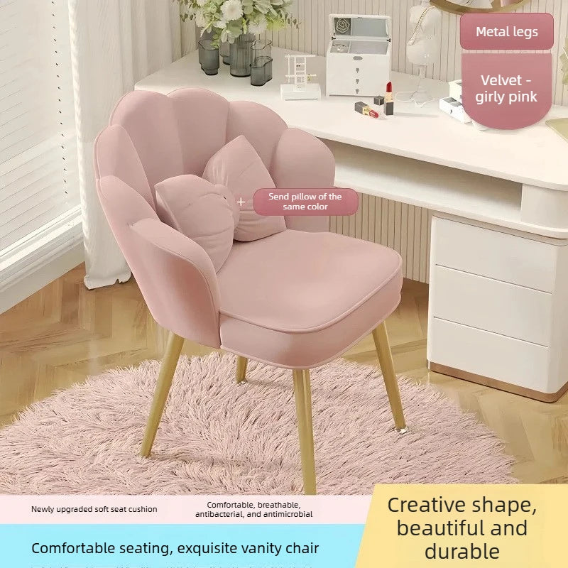 Rotating Makeup Stool for Girls Soft Comfortable Backrest Vanity Chair with Petal Design Home Dressing Table Stool Vanity Chairs