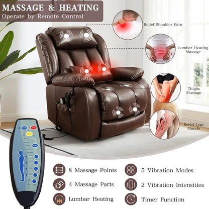 Infinite Position Lay Flat Lift Recliner Chair for Adults, Dual Motor Power Lift Chair for Elderly with Massage & Heating,