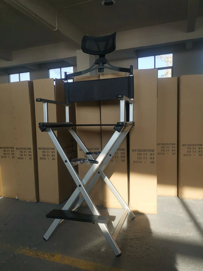 Modern Portable Aluminum Director Chair with Headrest - Portable Makeup Artist/Manager Folding Chair for Better Rest