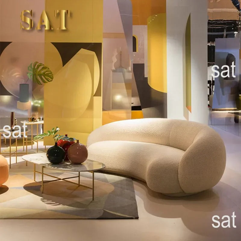 -Modern Light Design Luxury Nordic Velvet Curved Comfortable Living Room Armrest Sofa