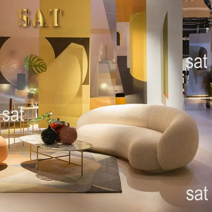 -Modern Light Design Luxury Nordic Velvet Curved Comfortable Living Room Armrest Sofa