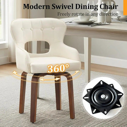 Swivel Dining Chairs Set of 2 - Mid Century Modern Faux Leather Armchairs with 360° Swivel, Ergonomic U-Shaped Back, Customized