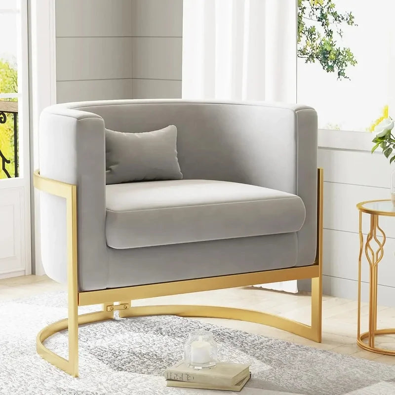 Velvet Upholstered Modern Barrel Chair with Gold Legs, Accent Armchair for Bedroom or Living Room, Side Sofa Chair